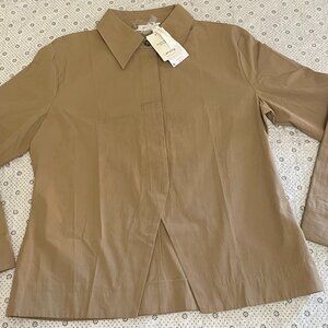 Mango MNG Women’s Sustainable Cotton Long Sleeve Button-Up Shirt Brown Size L